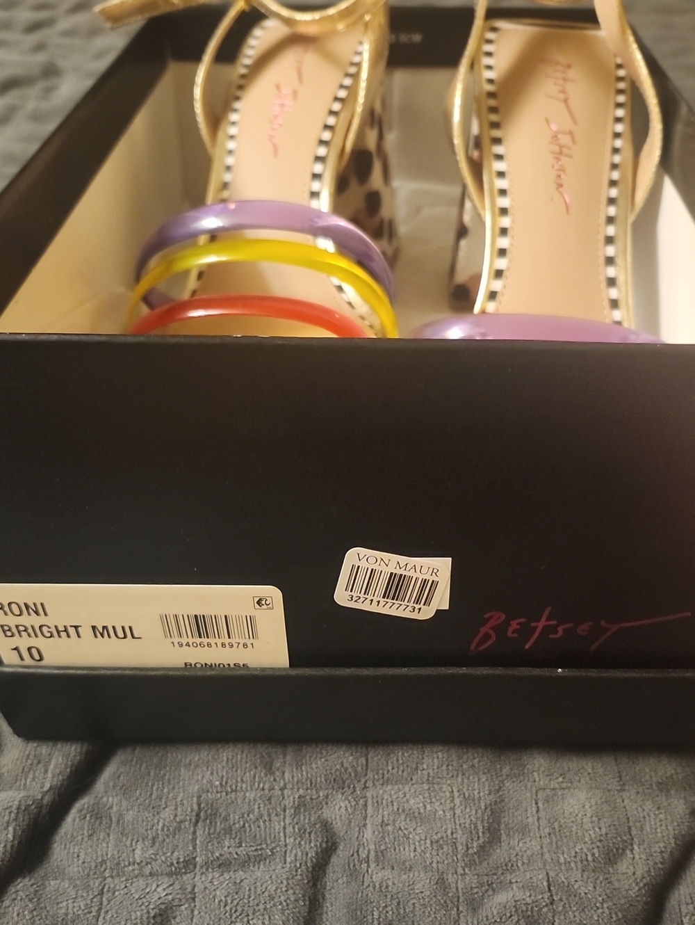 Never worn! Betsey Johnson Roni leopard print heels with multicolor jelly bands - Picture 6 of 8